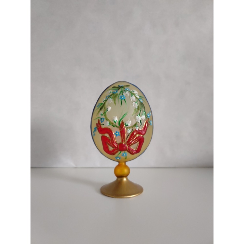 Polish Glass Tabletop Ornament Egg Hand made, hand painted, Radko Inspired VTG